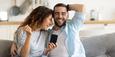 Woman hugs you and she looks happy as symbol for she is the one