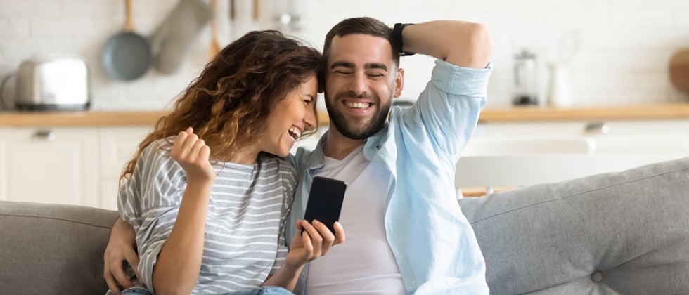 Woman hugs you and she looks happy as symbol for she is the one